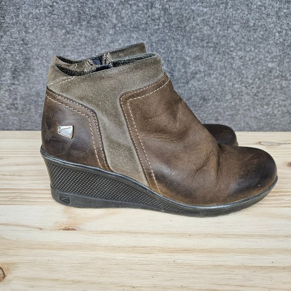 Keen Women Boot Wedge Zip Bootie Size 7.5 Brown Ankle Chukka Pre Owned - Picture 1 of 14
